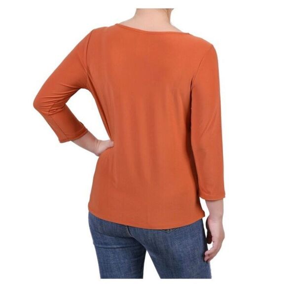 NY COLLECTION - 🎉2XHP🎉 NWT - L Sz L Petite 3/4 Sleeve Cutout Top/“Spice Route” - Picture 3 of 14